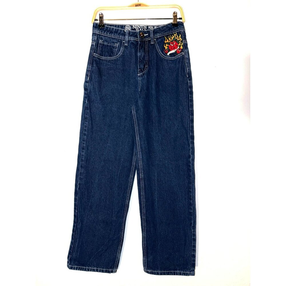 Ninth Hall Idle Embroidered Dragon, Tiger & Rose Relaxed Fit Jeans Size 2